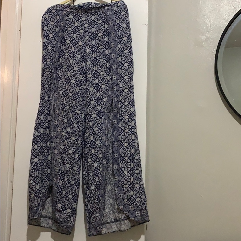 Blue patterned wide leg pants